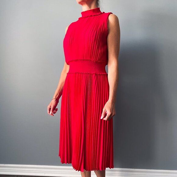 Nanette Lepore Crimson Red Pleated Ruched Lined Dress - Size 6 - Picture 1 of 4